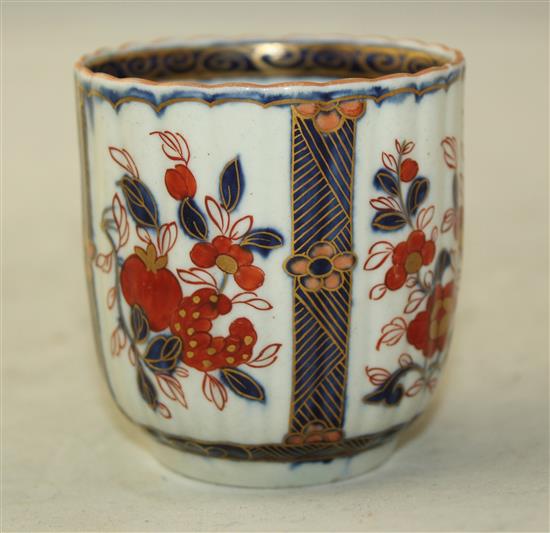 Two Worcester polychrome coffee cups and saucers, c.1775, cup height 7.5cm